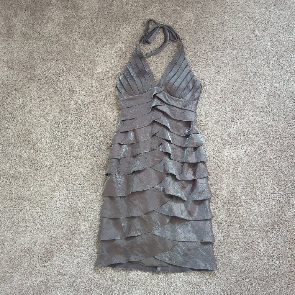 Cache Halter Tiered Dress Metallic Brown Taupe Dress Size 2
